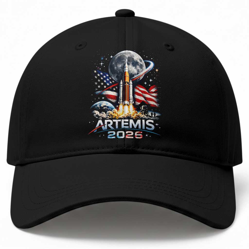 Patriotic 2026 Lunar Orbit Mission Rocket Launch Baseball Cap American Flag n Moon Patriotic Space Astronomy Enthusiasts TS02 Print Your Wear