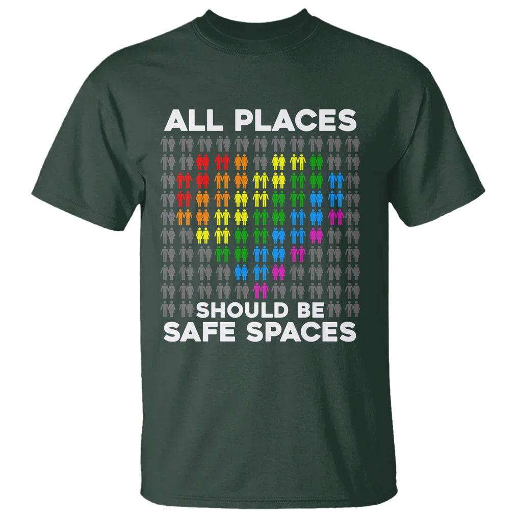 LGBT Support T Shirt All Places Should Be Safe Spaces Gay Pride Ally TS02 Dark Forest Green Printyourwear
