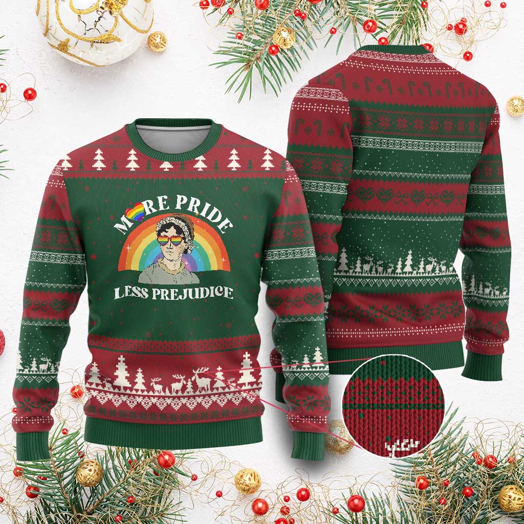 Gay Pride Ugly Christmas Sweater More Pride Less Prejudice LGBT Pride Month TS02 Red Green Print Your Wear