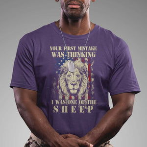 Patriotic American Lion T Shirt Your First Mistake Was Thinking I Was One Of The Sheep US Flag TS02 Purple Print Your Wear