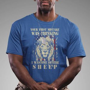 Patriotic American Lion T Shirt Your First Mistake Was Thinking I Was One Of The Sheep US Flag TS02 Royal Blue Print Your Wear