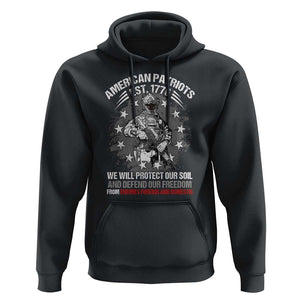 American Patriotic Hoodie We Will Protect Our Soil And Defend Our Freedom Est 1776 US Warriors TS02 Black Print Your Wear