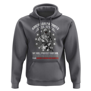 American Patriotic Hoodie We Will Protect Our Soil And Defend Our Freedom Est 1776 US Warriors TS02 Charcoal Print Your Wear