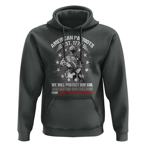 American Patriotic Hoodie We Will Protect Our Soil And Defend Our Freedom Est 1776 US Warriors TS02 Dark Heather Print Your Wear