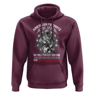 American Patriotic Hoodie We Will Protect Our Soil And Defend Our Freedom Est 1776 US Warriors TS02 Maroon Print Your Wear