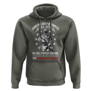 American Patriotic Hoodie We Will Protect Our Soil And Defend Our Freedom Est 1776 US Warriors TS02 Military Green Print Your Wear