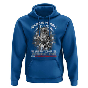 American Patriotic Hoodie We Will Protect Our Soil And Defend Our Freedom Est 1776 US Warriors TS02 Royal Blue Print Your Wear