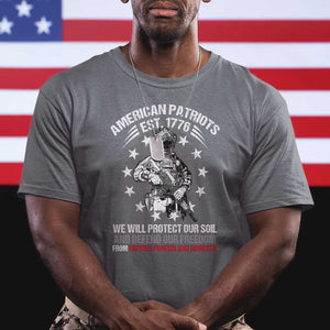 American Patriotic T Shirt We Will Protect Our Soil And Defend Our Freedom Est 1776 US Warriors TS02 Charcoal Print Your Wear