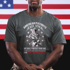 American Patriotic T Shirt We Will Protect Our Soil And Defend Our Freedom Est 1776 US Warriors TS02 Dark Heather Print Your Wear