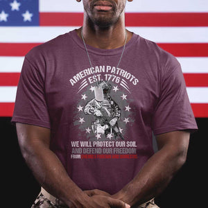 American Patriotic T Shirt We Will Protect Our Soil And Defend Our Freedom Est 1776 US Warriors TS02 Maroon Print Your Wear