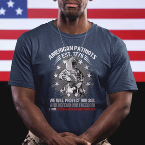 American Patriotic T Shirt We Will Protect Our Soil And Defend Our Freedom Est 1776 US Warriors TS02 Navy Print Your Wear