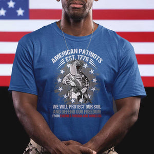 American Patriotic T Shirt We Will Protect Our Soil And Defend Our Freedom Est 1776 US Warriors TS02 Royal Blue Print Your Wear