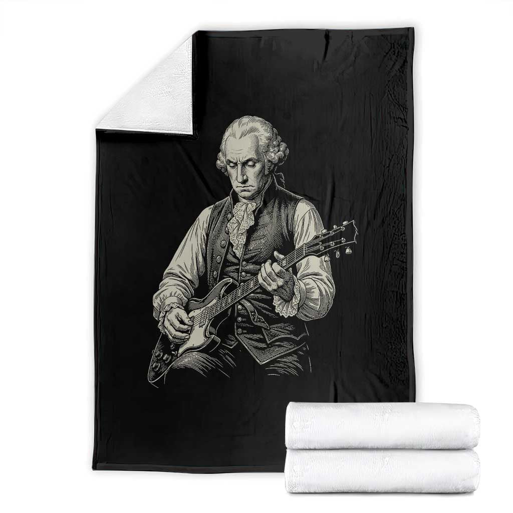 George Washington Rock Star Portrait Throw Blanket Funny Electric Guitar Player Founding Father Patriotic Graphic TS02 Black Print Your Wear
