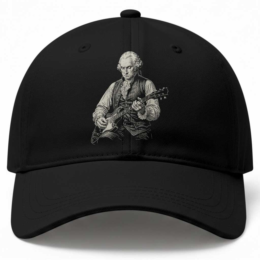 George Washington Rock Star Portrait Baseball Cap Funny Electric Guitar Player Founding Father Patriotic Graphic TS02 Print Your Wear