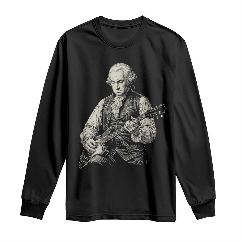 George Washington Rock Star Portrait Long Sleeve Shirt Funny Electric Guitar Player Founding Father Patriotic Graphic TS02 Black Print Your Wear