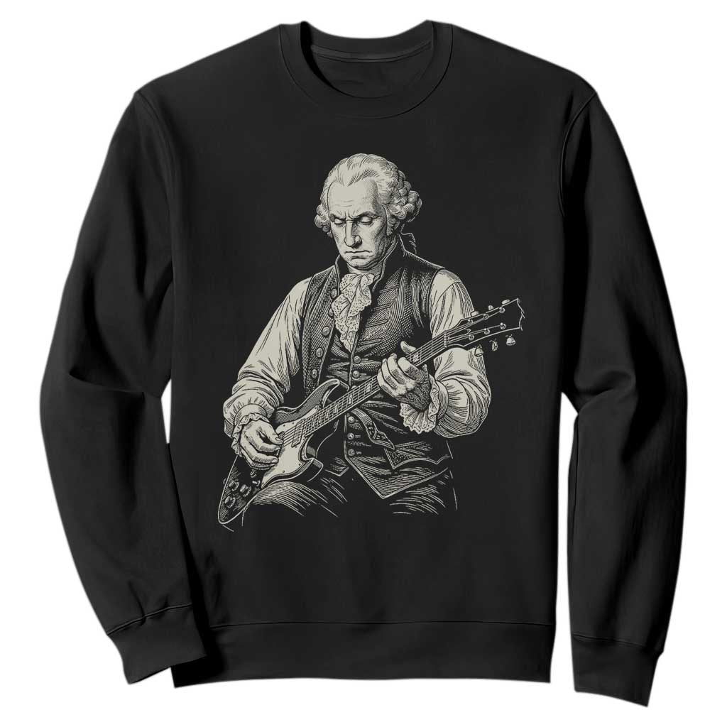 George Washington Rock Star Portrait Sweatshirt Funny Electric Guitar Player Founding Father Patriotic Graphic TS02 Black Print Your Wear