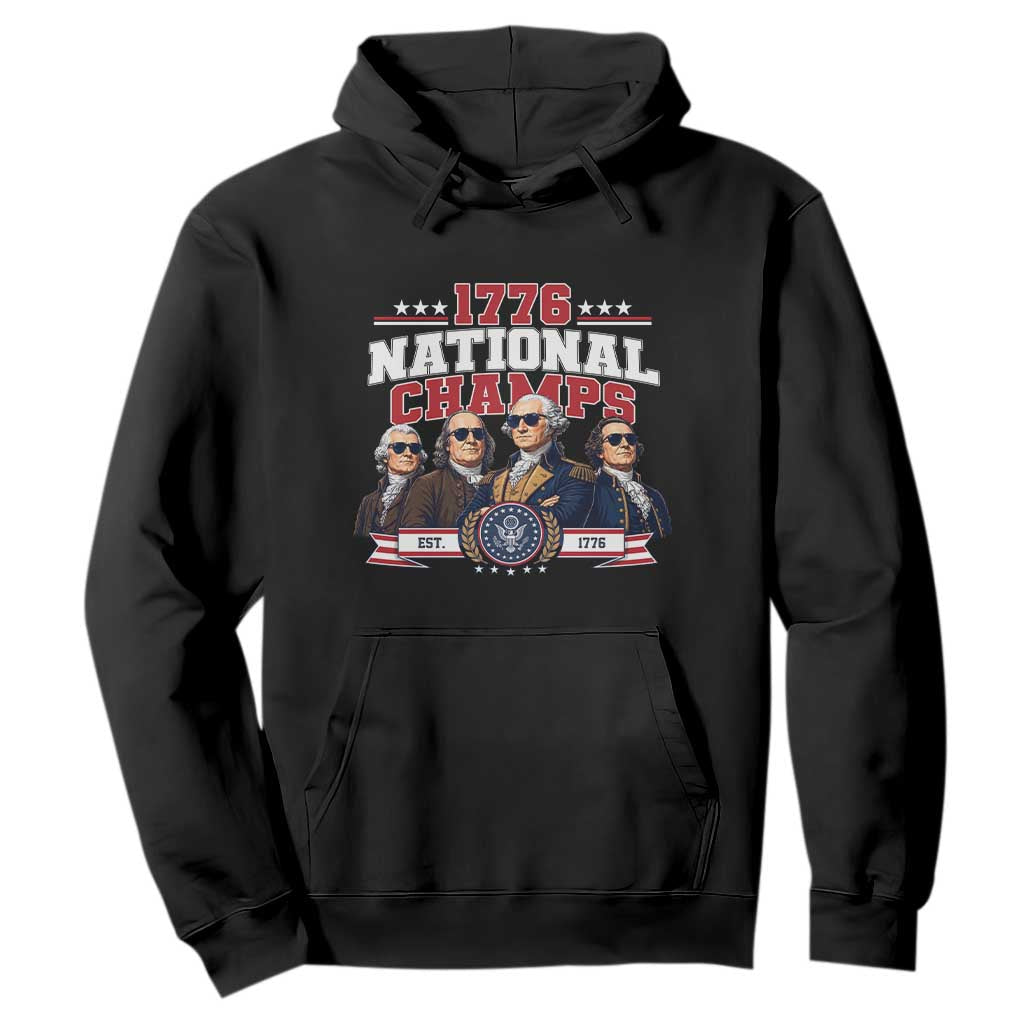 1776 National Champs Est 1776 Vintage Seal Hoodie Funny Cool Sunglasses Presidents and Founding Fathers Sports Style Patriotic TS02 Black Print Your Wear