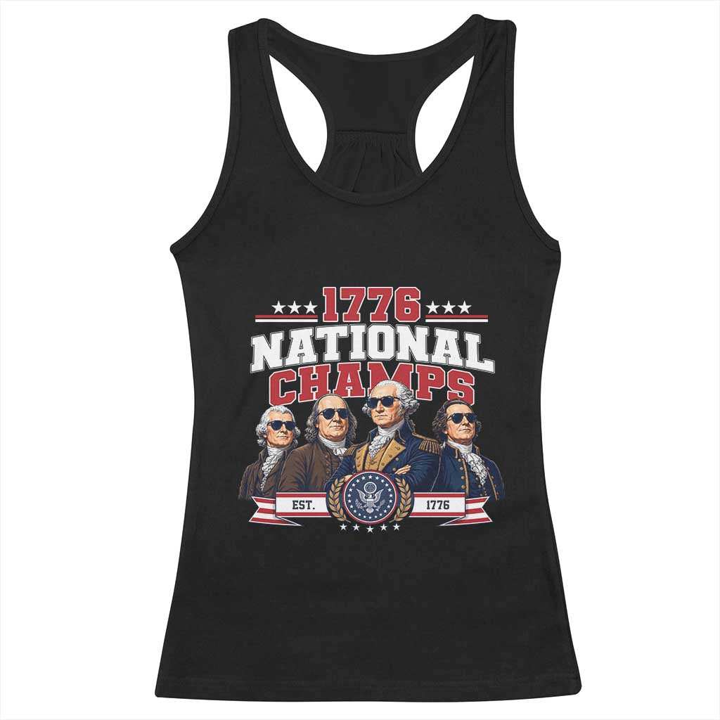 1776 National Champs Est 1776 Vintage Seal Racerback Tank Top Funny Cool Sunglasses Presidents and Founding Fathers Sports Style Patriotic TS02 Black Print Your Wear