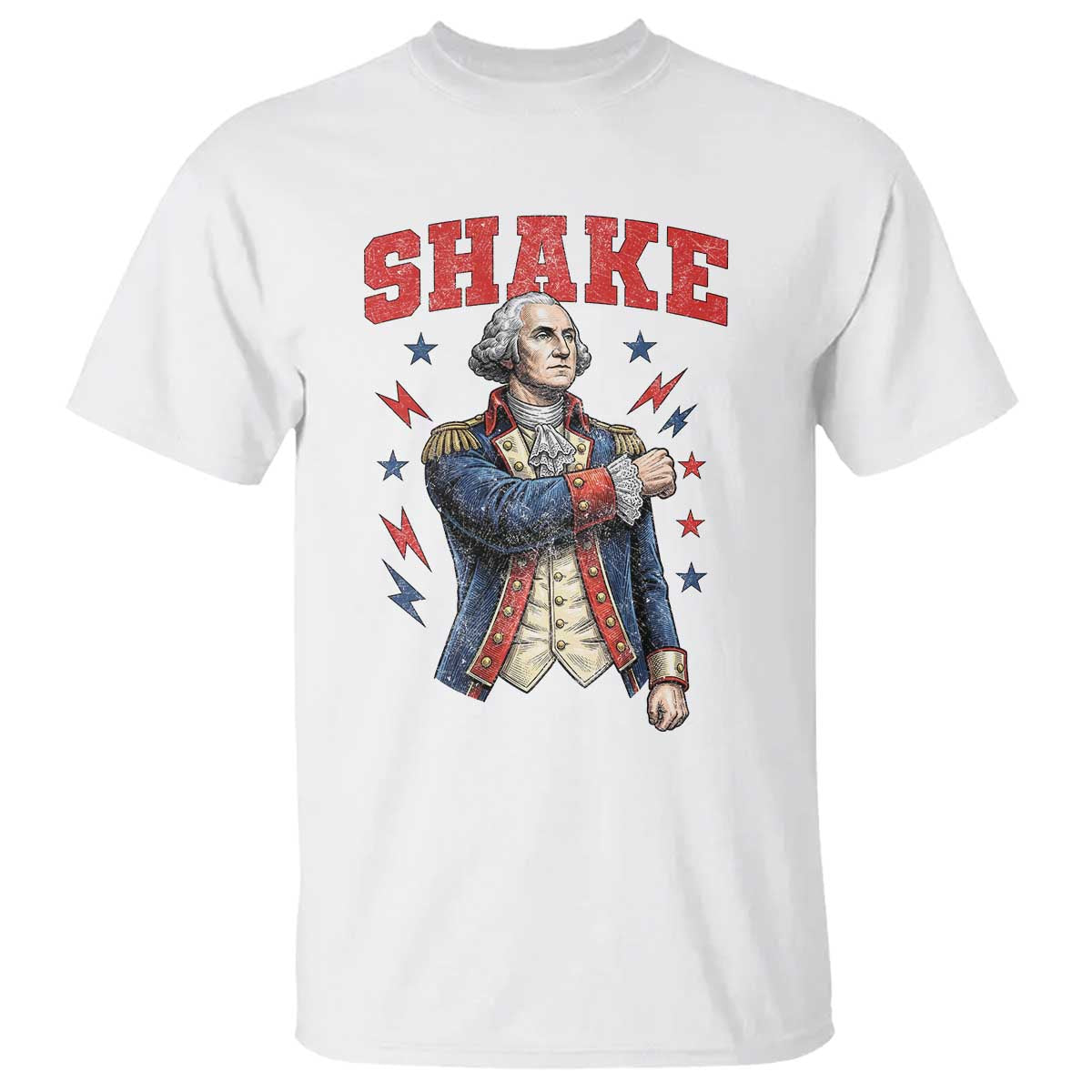 Shake Funny George Washington Patriotic Graphic Matching T Shirt Vintage Founding Father Distressed Stars and Lightning Bolts Dynamic Duo TS02 White Print Your Wear