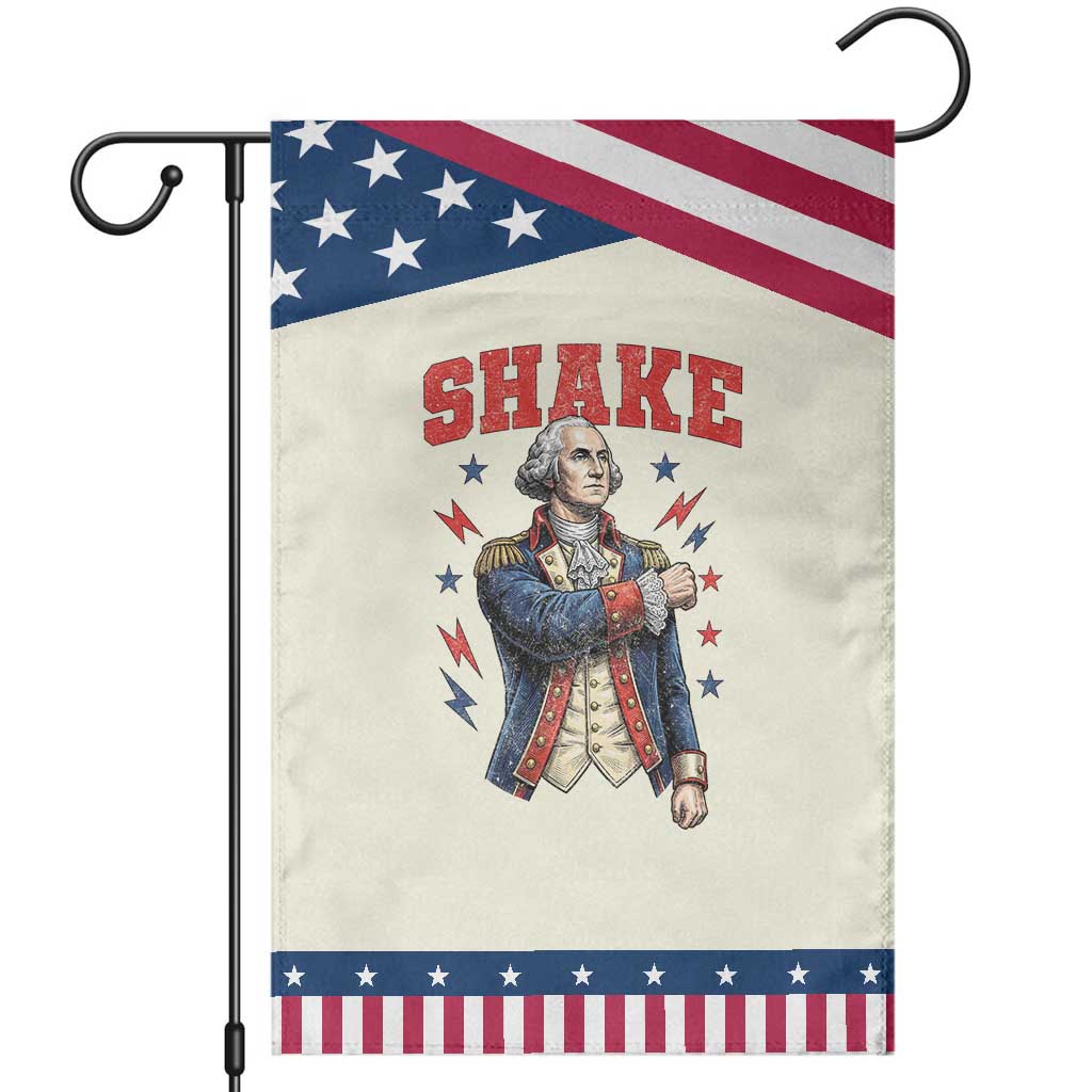Shake Funny George Washington Graphic Matching Patriotic Garden Flag Vintage Founding Father Distressed Stars and Lightning Bolts Dynamic Duo TS02 Modern Beige Blue Print Your Wear