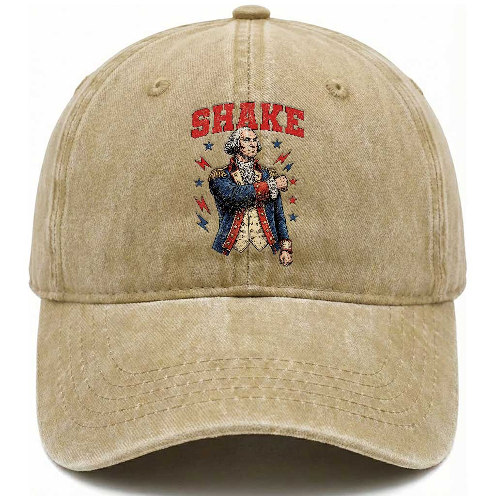 Shake Funny George Washington Patriotic Graphic Matching Washed Cotton Baseball Cap Vintage Founding Father Distressed Stars and Lightning Bolts Dynamic Duo TS02 Print Your Wear
