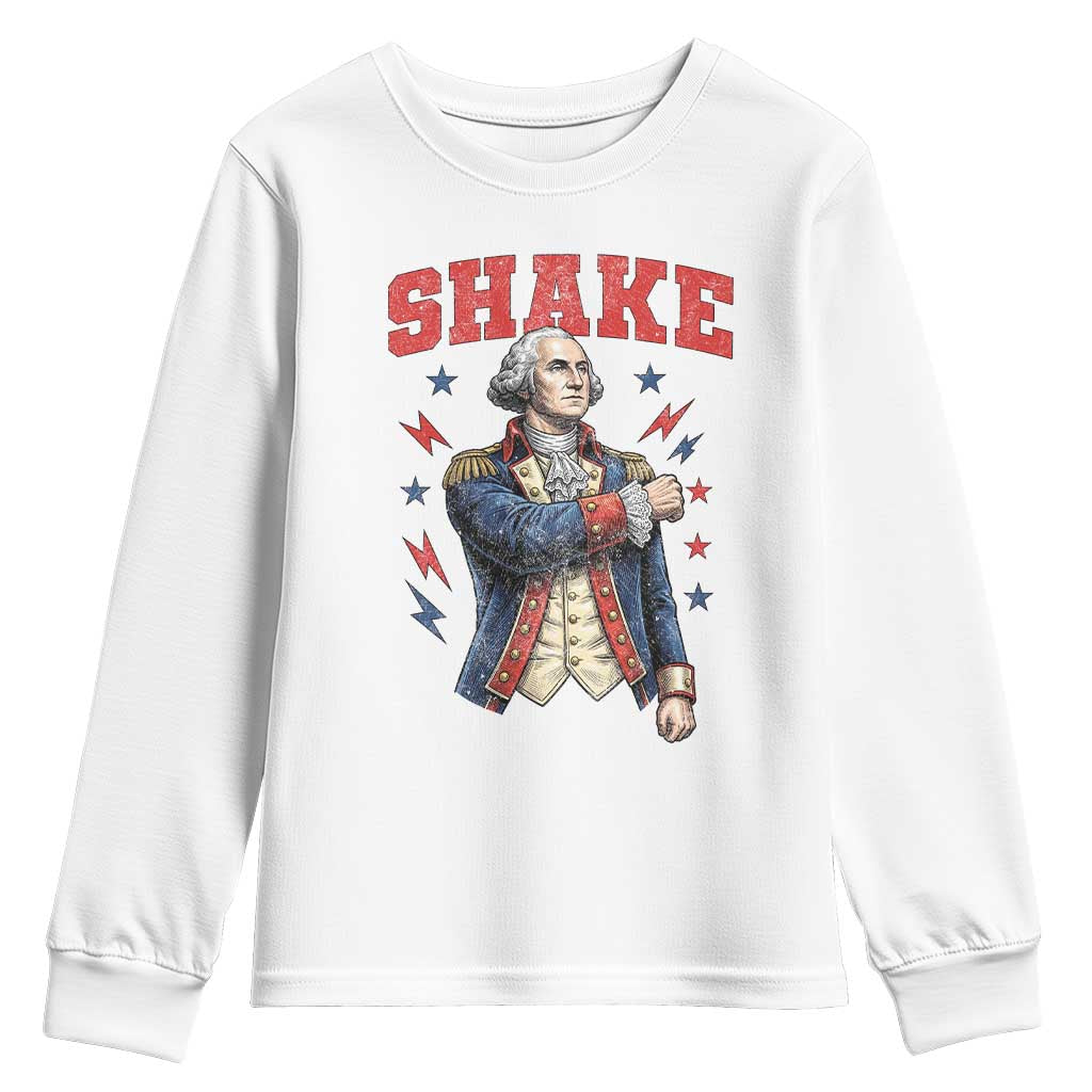 Shake Funny George Washington Patriotic Graphic Matching Youth Sweatshirt Vintage Founding Father Distressed Stars and Lightning Bolts Dynamic Duo TS02 White Print Your Wear