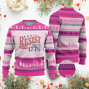 Resist Like Its 1776 Ugly Christmas Sweater Vintage Distressed Patriotic Political Satire Graphic TS02 Hot Pink Print Your Wear