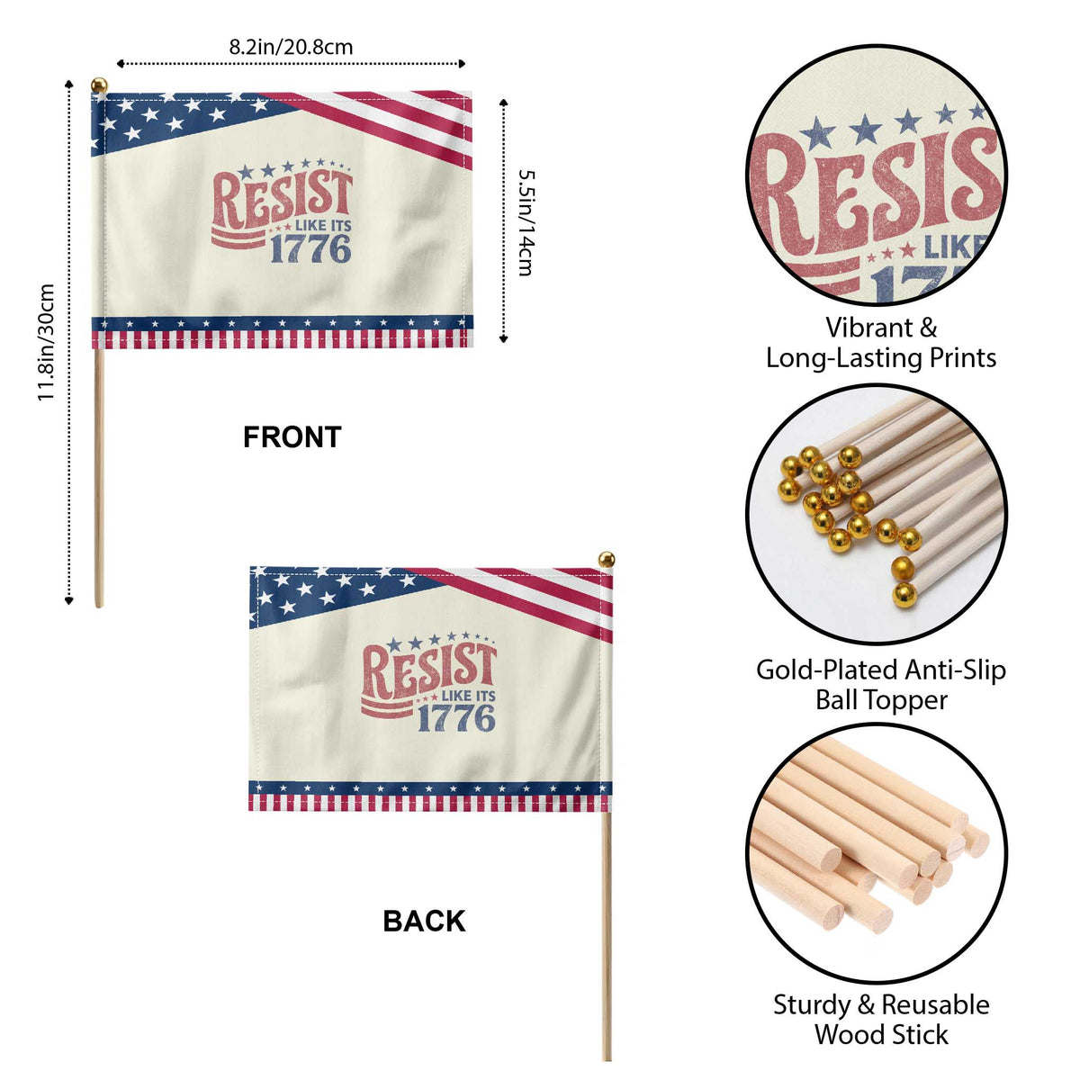 Resist Like Its 1776 Patriotic Handheld Flag Vintage Distressed Political Satire Graphic TS02 Print Your Wear