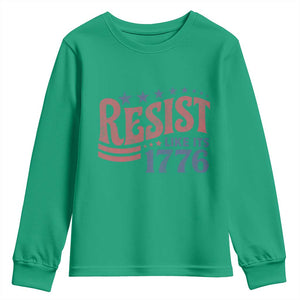 Resist Like Its 1776 Youth Sweatshirt Vintage Distressed Patriotic Political Satire Graphic TS02 Irish Green Print Your Wear