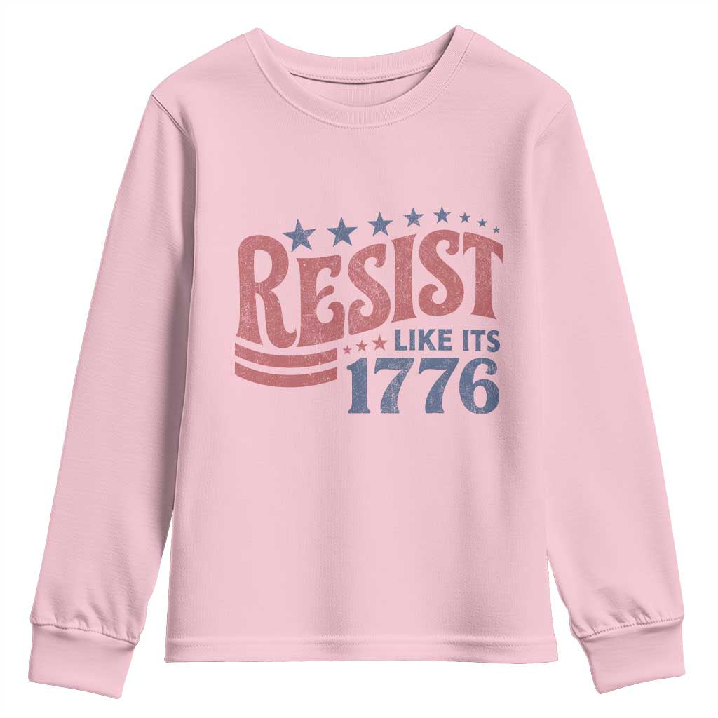 Resist Like Its 1776 Youth Sweatshirt Vintage Distressed Patriotic Political Satire Graphic TS02 Light Pink Print Your Wear