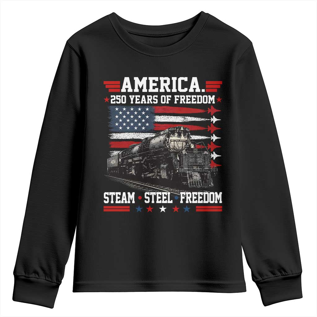 Steam Steel Freedom Stainless American Spirit Youth Sweatshirt 250 Years USA Railroad Legend Patriotic Military Jet Flyover Graphic TS02 Black Print Your Wear