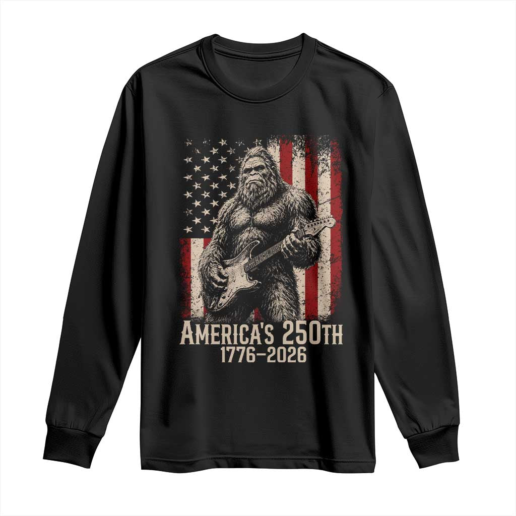 Americas 250th Anniversary 1776-2026 Bigfoot Rock Star Long Sleeve Shirt Playing Electric Guitar Distressed American Flag Graphic TS02 Black Print Your Wear
