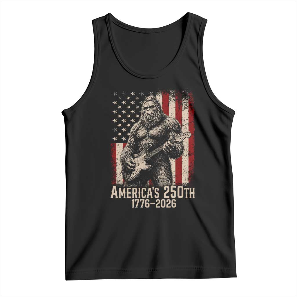 Americas 250th Anniversary 1776-2026 Bigfoot Rock Star Tank Top Playing Electric Guitar Distressed American Flag Graphic TS02 Black Print Your Wear