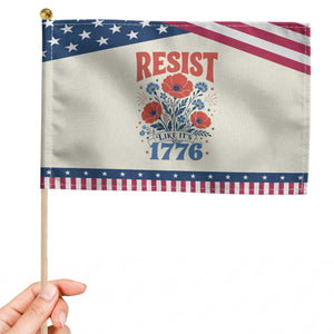 Resist Like Its 1776 Folk Art Floral Botanical Graphic Patriotic Handheld Flag Statement Political Satire TS02 Modern 8.2" × 5.5" Beige Blue Print Your Wear