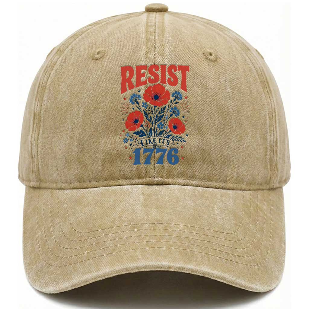 Resist Like Its 1776 Folk Art Floral Botanical Graphic Washed Cotton Baseball Cap Patriotic Statement Political Satire TS02 Print Your Wear