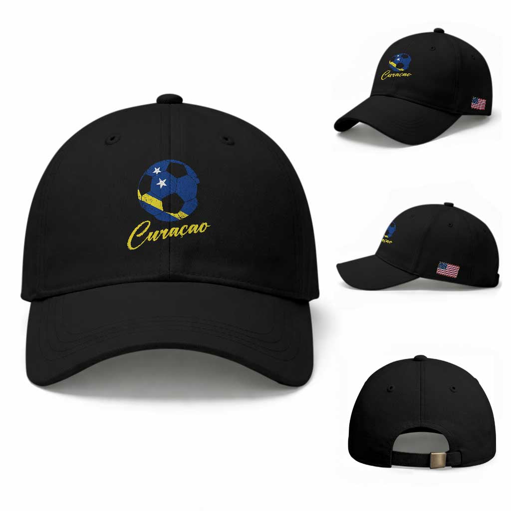 Curaçao Soccer Fans Distressed Flag Baseball Cap Football Heritage Pride Support TS02 Baseball Cap Universal Fit Black Print Your Wear