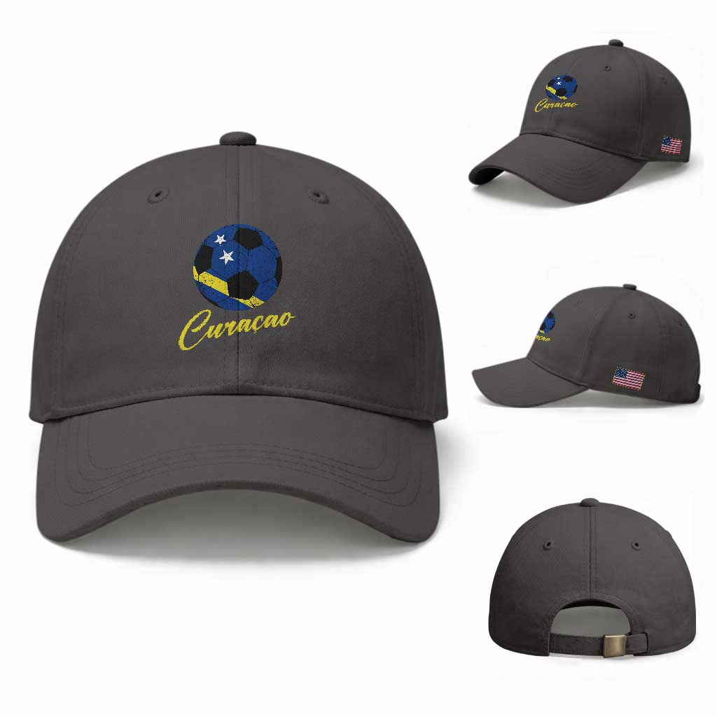 Curaçao Soccer Fans Distressed Flag Baseball Cap Football Heritage Pride Support TS02 Baseball Cap Universal Fit Dark Gray Print Your Wear