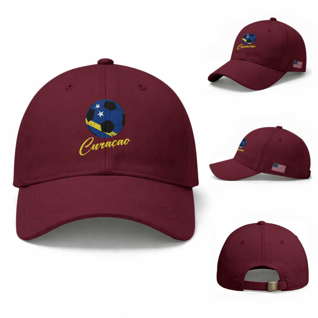 Curaçao Soccer Fans Distressed Flag Baseball Cap Football Heritage Pride Support TS02 Baseball Cap Universal Fit Maroon Print Your Wear