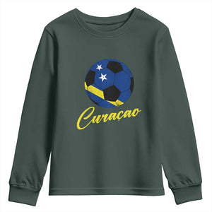 Curaçao Soccer Fans Distressed Flag Youth Sweatshirt Football Heritage Pride Support TS02 Dark Forest Green Print Your Wear