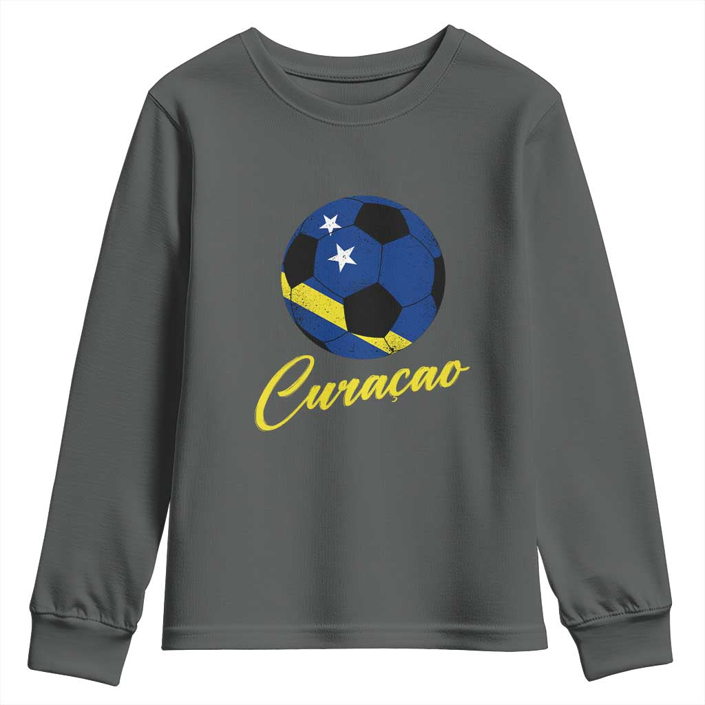 Curaçao Soccer Fans Distressed Flag Youth Sweatshirt Football Heritage Pride Support TS02 Dark Heather Print Your Wear