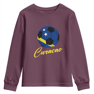 Curaçao Soccer Fans Distressed Flag Youth Sweatshirt Football Heritage Pride Support TS02 Maroon Print Your Wear