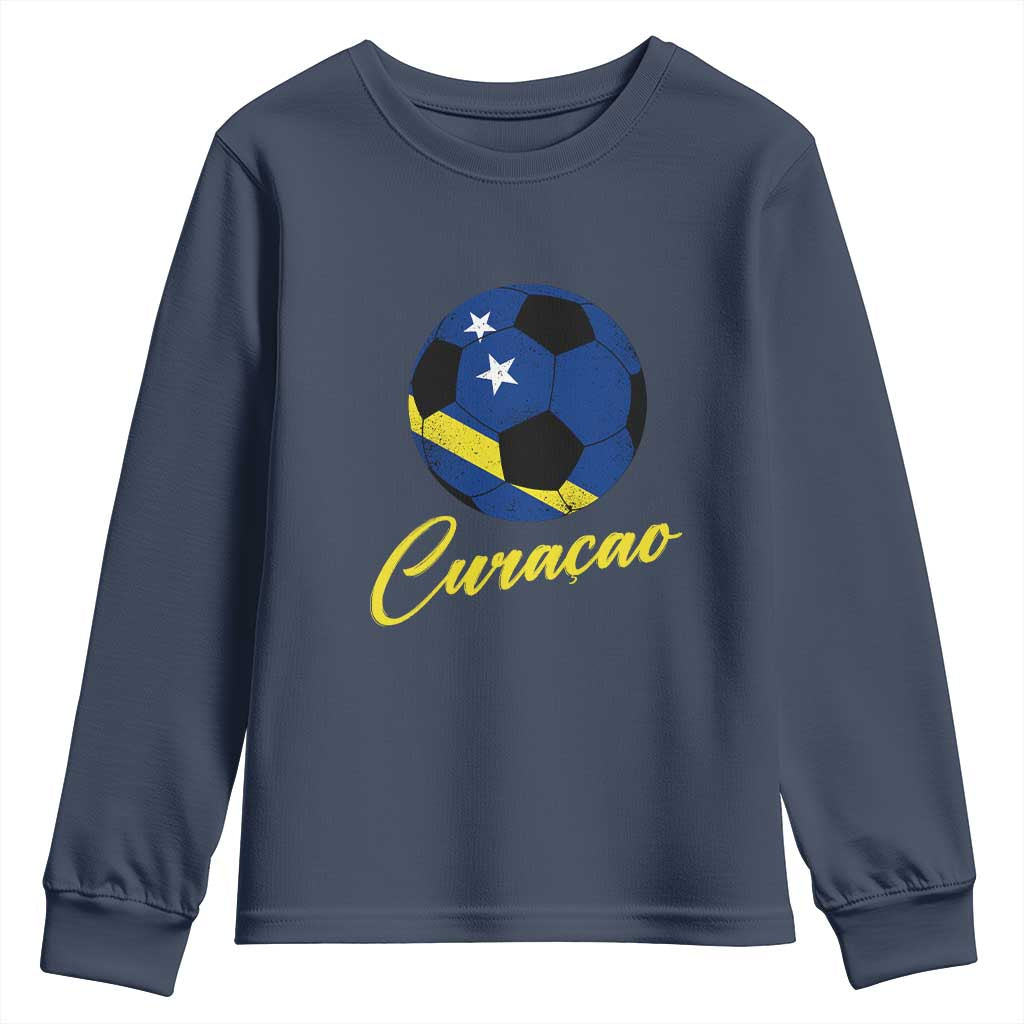 Curaçao Soccer Fans Distressed Flag Youth Sweatshirt Football Heritage Pride Support TS02 Navy Print Your Wear