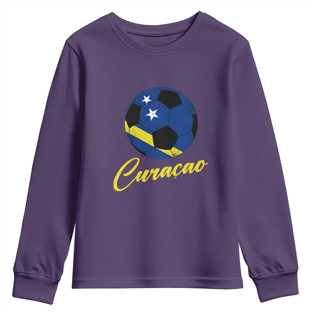 Curaçao Soccer Fans Distressed Flag Youth Sweatshirt Football Heritage Pride Support TS02 Purple Print Your Wear