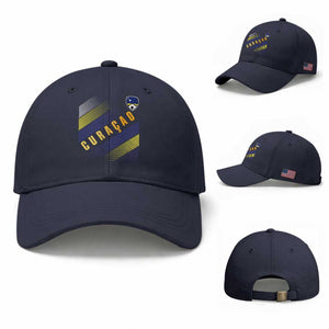 Curaçao Soccer Flag Stripe Jersey Style Baseball Cap Football Fans Pride Support TS02 Baseball Cap Universal Fit Navy Print Your Wear
