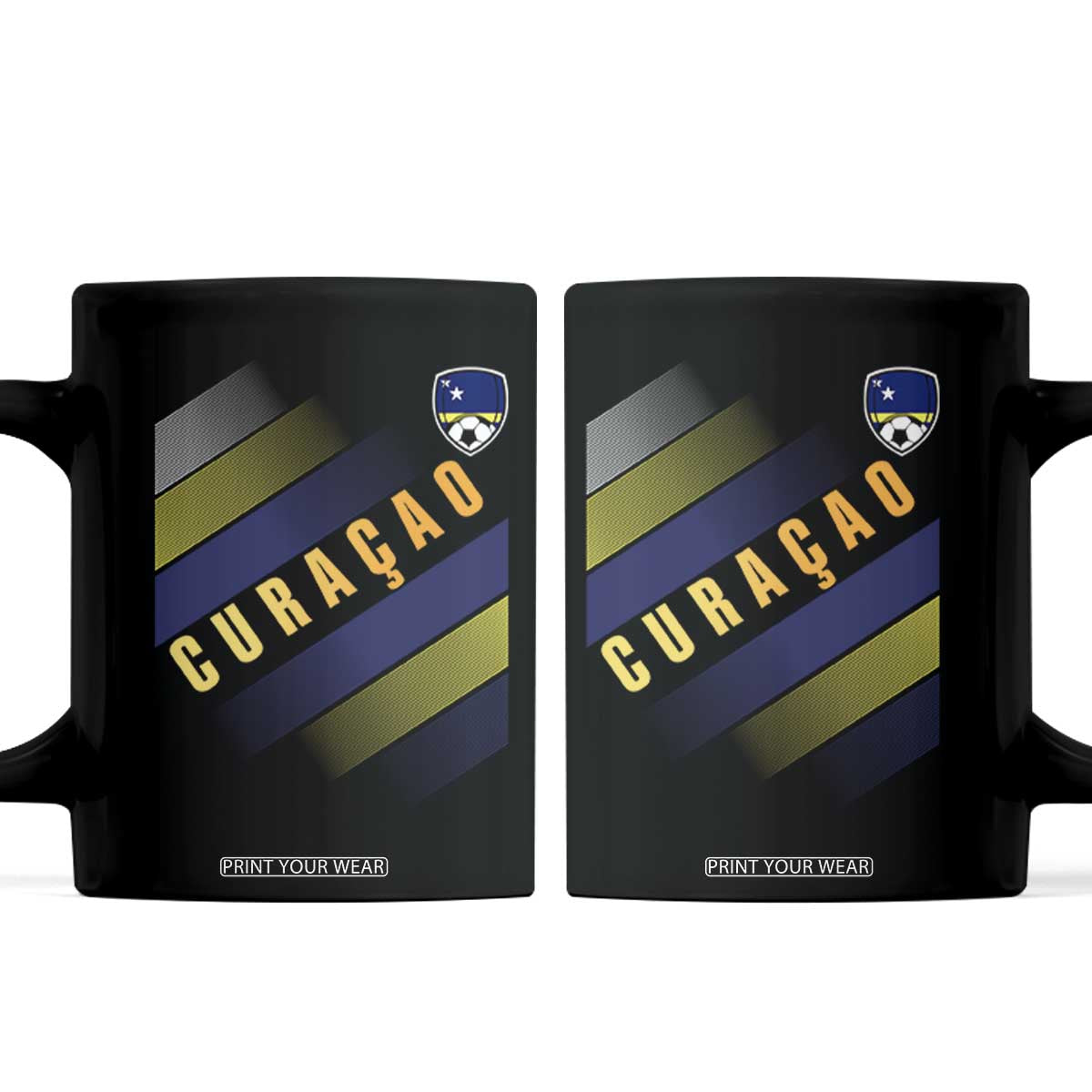 Curaçao Soccer Flag Stripe Jersey Style Coffee Mug Football Fans Pride Support TS02 Black Print Your Wear