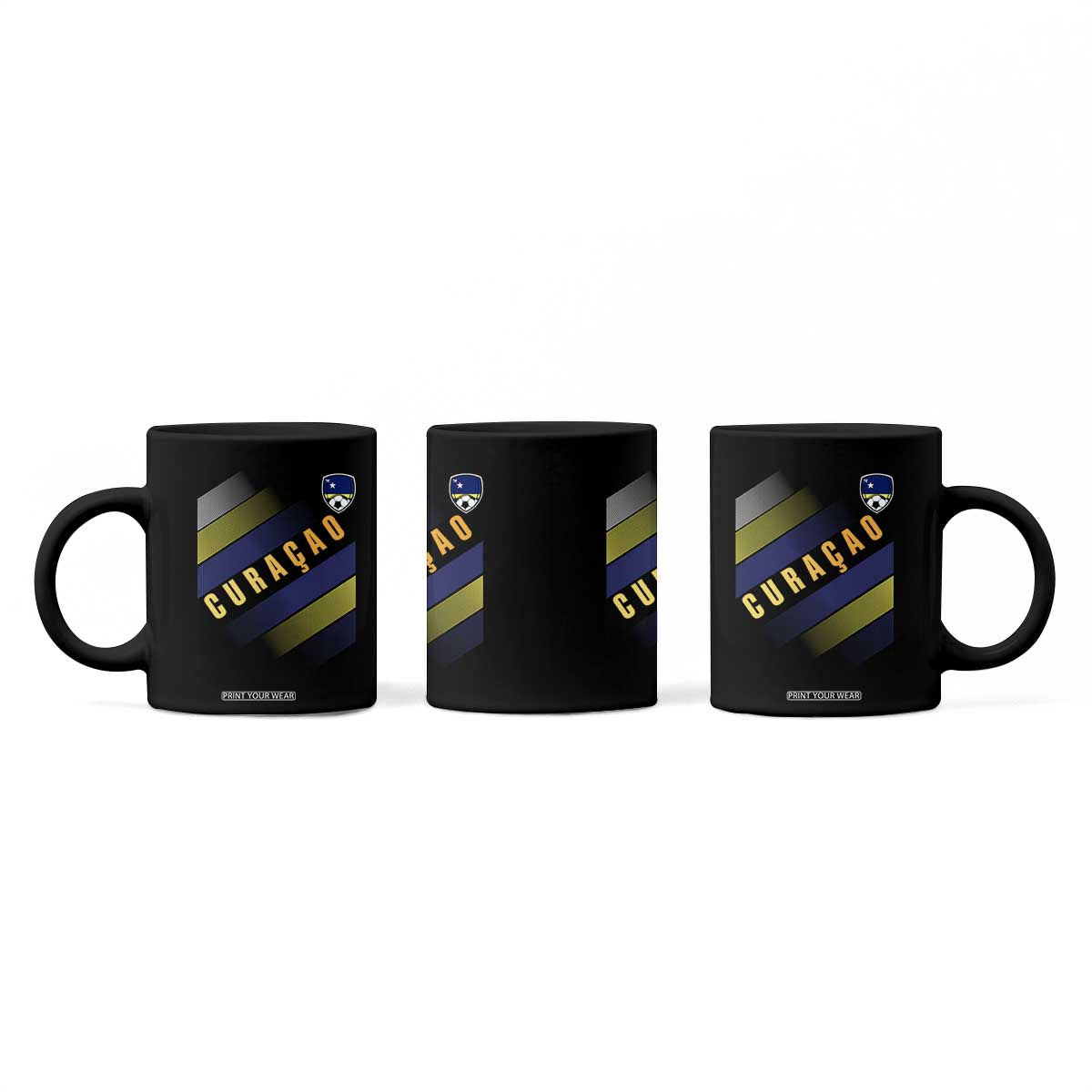 Curaçao Soccer Flag Stripe Jersey Style Coffee Mug Football Fans Pride Support TS02 Print Your Wear
