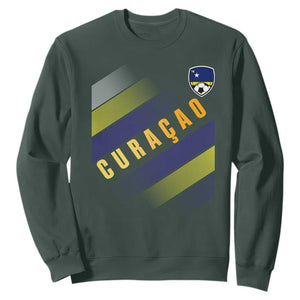 Curaçao Soccer Flag Stripe Jersey Style Sweatshirt Football Fans Pride Support TS02 Dark Forest Green Print Your Wear