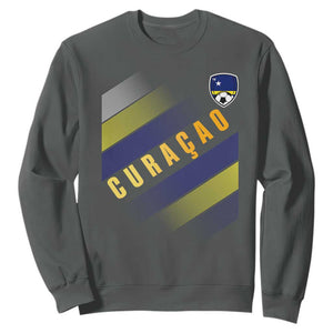 Curaçao Soccer Flag Stripe Jersey Style Sweatshirt Football Fans Pride Support TS02 Dark Heather Print Your Wear