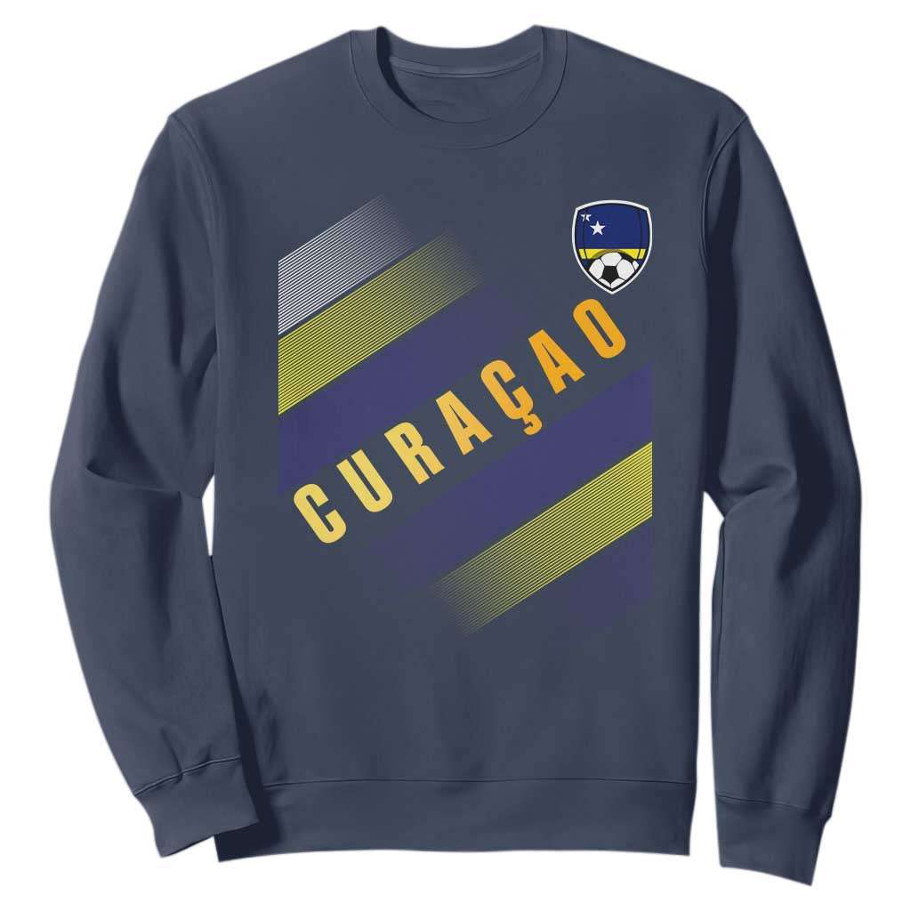 Curaçao Soccer Flag Stripe Jersey Style Sweatshirt Football Fans Pride Support TS02 Navy Print Your Wear
