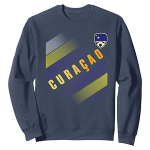 Curaçao Soccer Flag Stripe Jersey Style Sweatshirt Football Fans Pride Support TS02 Navy Print Your Wear